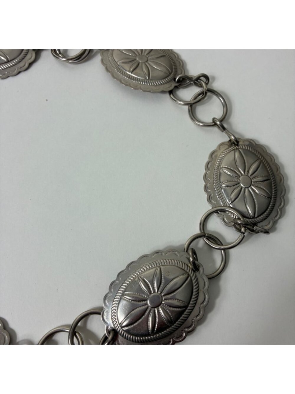 VTG 80s/90s Southwestern Silver Concho Flower Link Chain Belt 40 Cowgirl - Picture 3 of 4